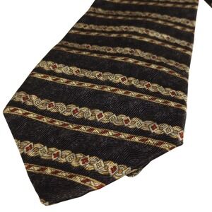 Geoffrey Beene Men's Silk Tie Black Gold Red Silver Geometric Striped Pattern
